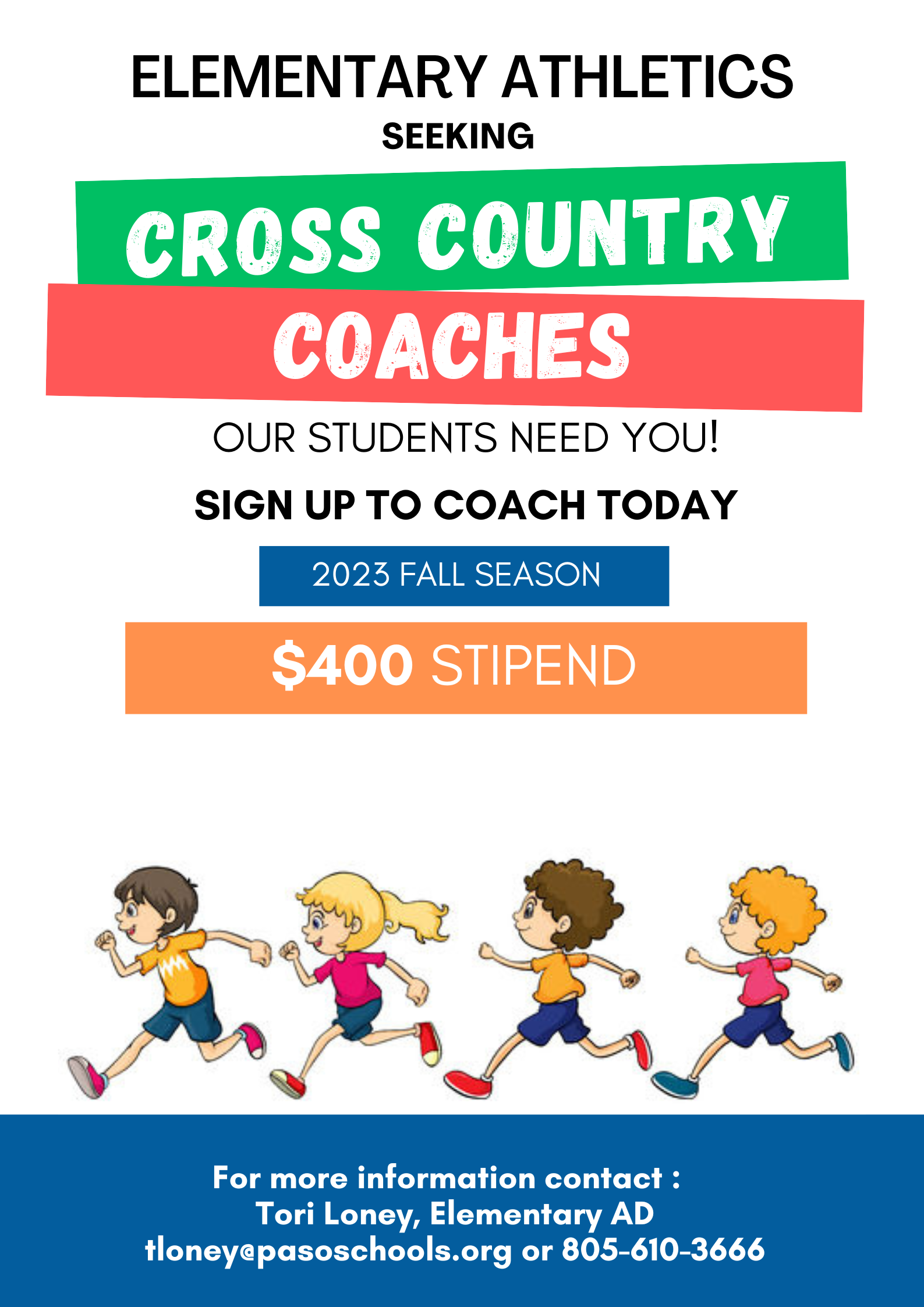 Coach Cross Country Elementary sites at Paso Robles Joint Unified